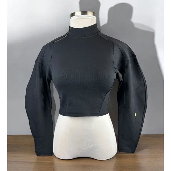 Lululemon Ribbed Luxtreme Wide Sleeve Pullover Black Crop Women's No Size Tag - Picture 2 of 15